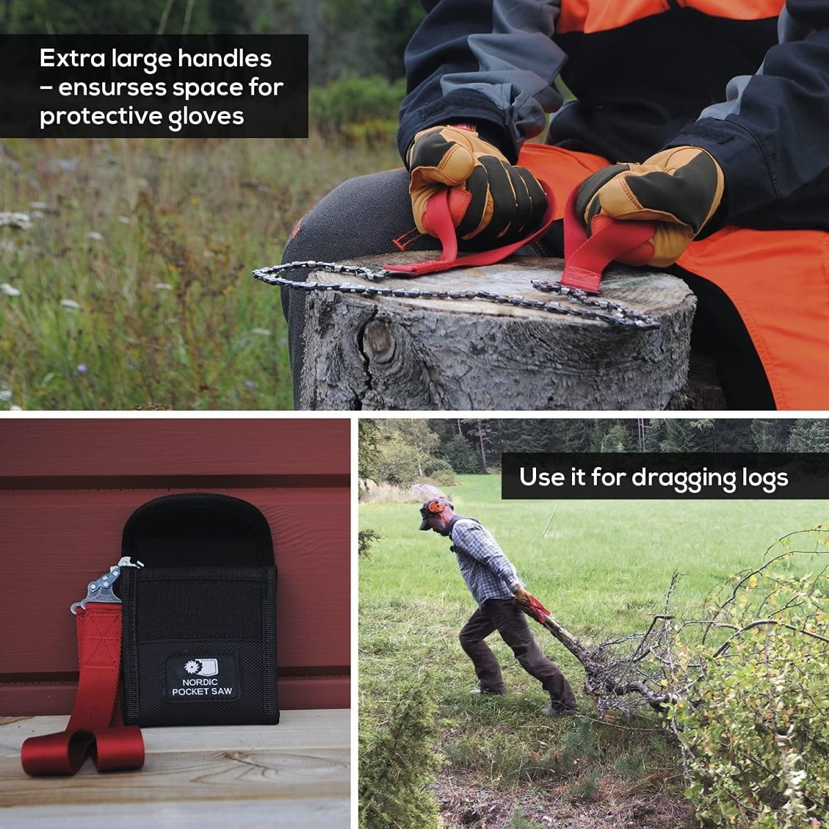 NORDIC POCKET SAW Notfall Outdoor Handkettensäge kompakte Qualität grüne Griffe
