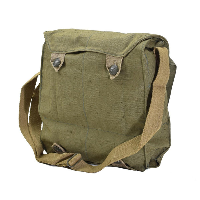 Borsa a tracolla per maschera antigas militare ceca verde vintage realizzata in tela resistente con tracolla regolabile, nuova condizione eccedente.