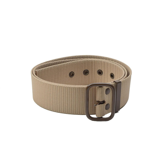 Cintura tattica militare ceca originale in tela color kaki con resistente fibbia in metallo marrone, progettata per un uso robusto.