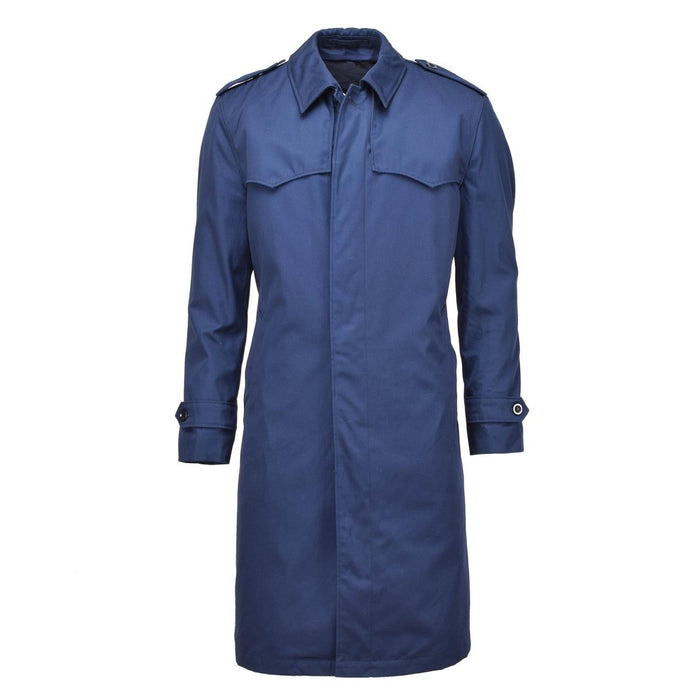 Originaler blauer Trenchcoat-Regenmantel für Herren des niederländischen Militärs mit gestepptem Futter, langlebig und wasserabweisend für raues Wetter.