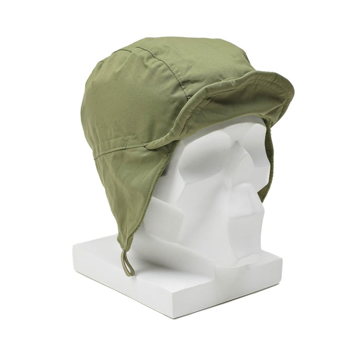 Chapeau de parachutiste hollandais original en vert olive avec oreillettes et bord, coupe-vent et résistant au froid