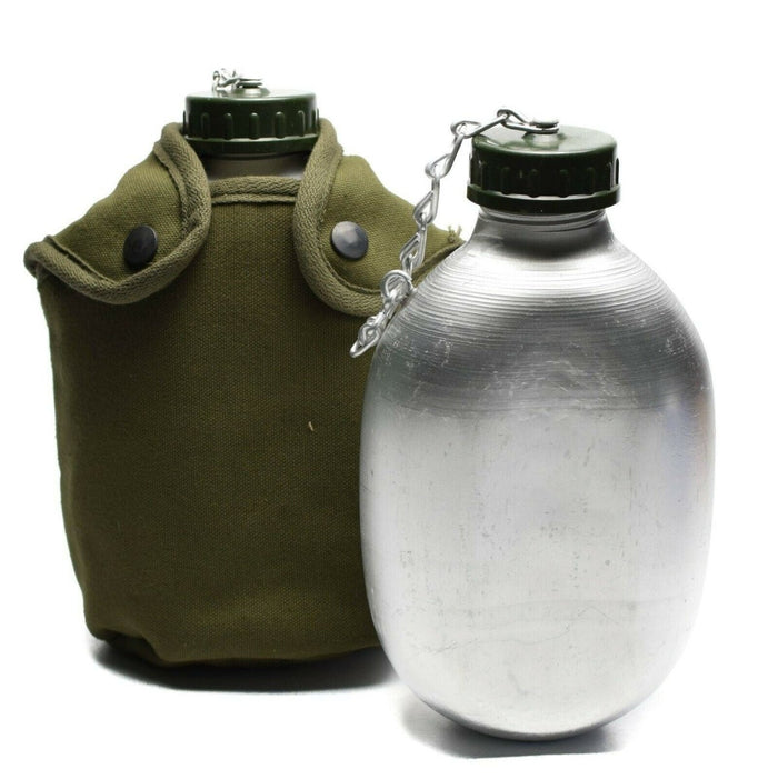 Original französische Armee-Trinkflasche, Wasserflasche, Kantinentopf, Baumwollbeutel, OD, NEU – GoMilitar