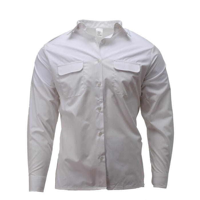 Camicia formale bianca a maniche lunghe della marina militare francese con tasche sul petto e chiusura con bottoni