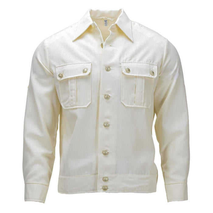 Camicia formale militare tedesca originale a maniche lunghe in misto cotone militare. Emessa in bianco sporco con bottoni sul davanti e tasche sul petto