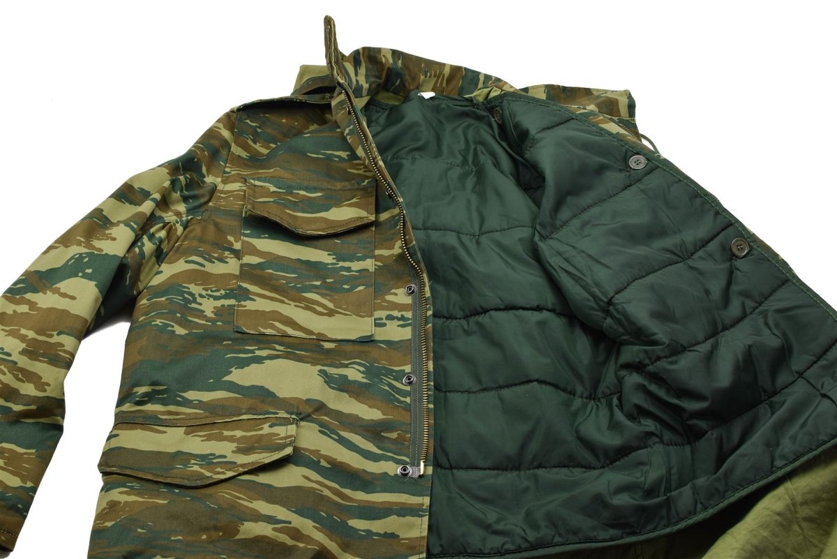 Giacca da campo militare greca originale M65 con fodera rimovibile, edizione militare, mimetica lucertola