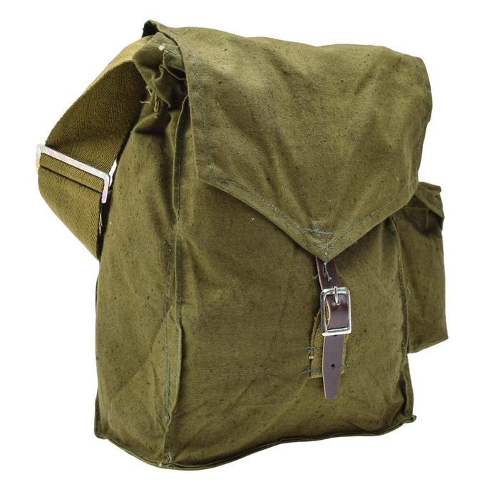 Original ungarische militärische Oliven-Gasmasken-Tragetasche, Lederband, Vintage – GoMilitar