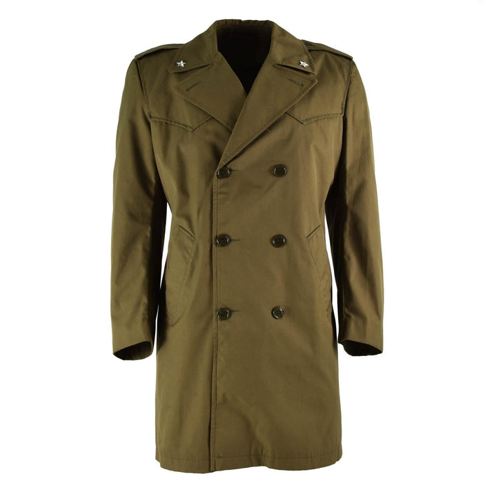 Vintage originaler zweireihiger Khaki-Trenchcoat-Regenmantel der italienischen Armee mit Militärdesign und wasserdichtem Stoff