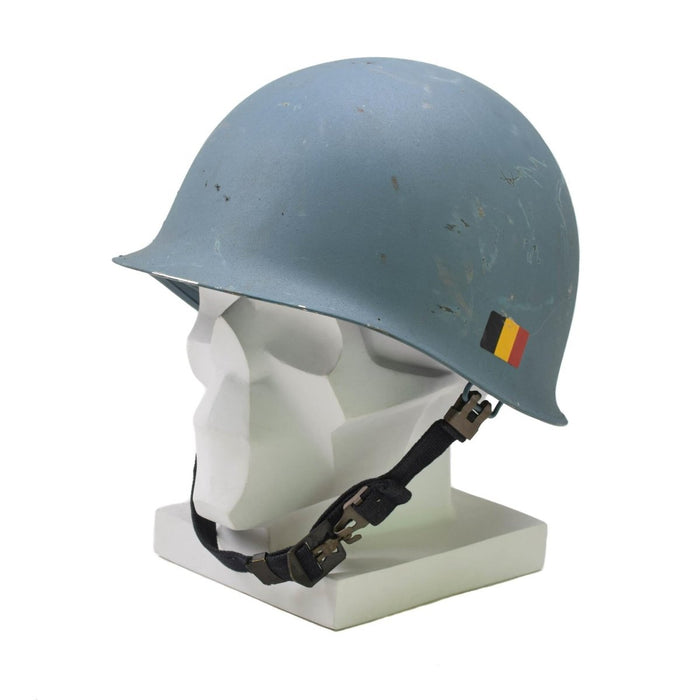 Casque d'origine militaire belge en acier M51, combat tactique, intérieur en pvc, bleu clair - GoMilitar