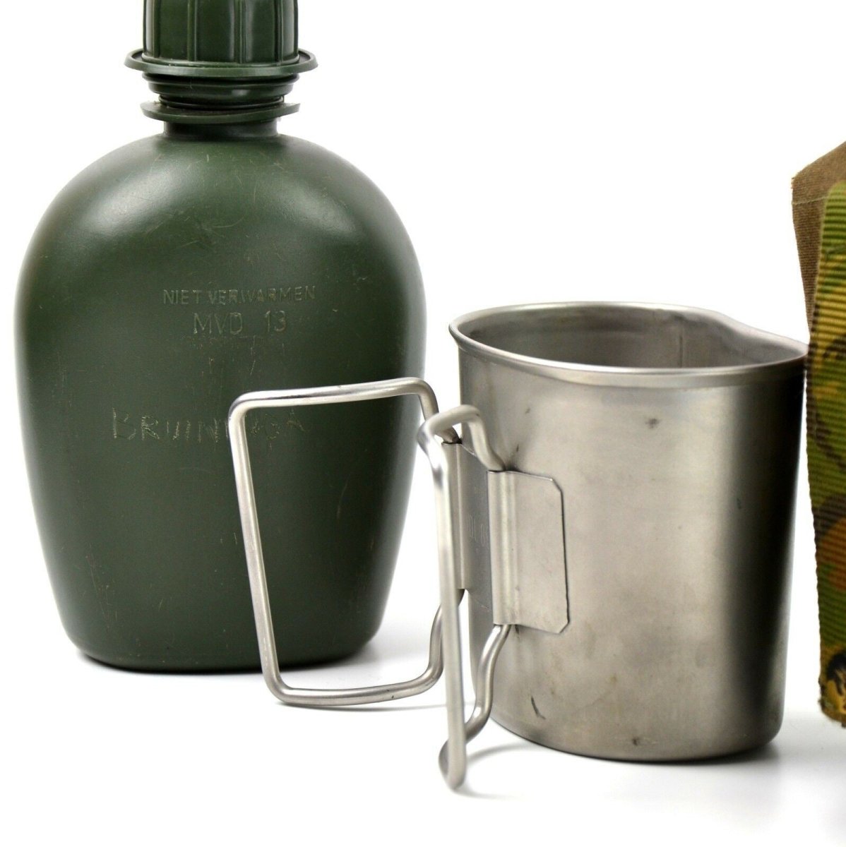 Original Netherlands Dutch Army Canteen with cup and camo cover