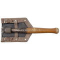 Original rumänische Armee faltbare gezackte Schaufel Holzgriff Lederscheide
