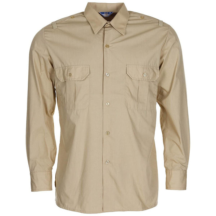 Camicia da lavoro sul campo originale militare spagnola a maniche lunghe leggera color kaki in resistente tessuto misto poliestere per attrezzatura tattica e da esterno