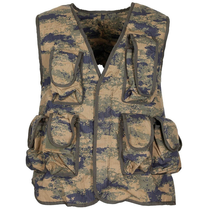 Gilet militaire turc original en camouflage M2018 avec 8 poches attachées et rembourrage d'épaule pour un usage tactique
