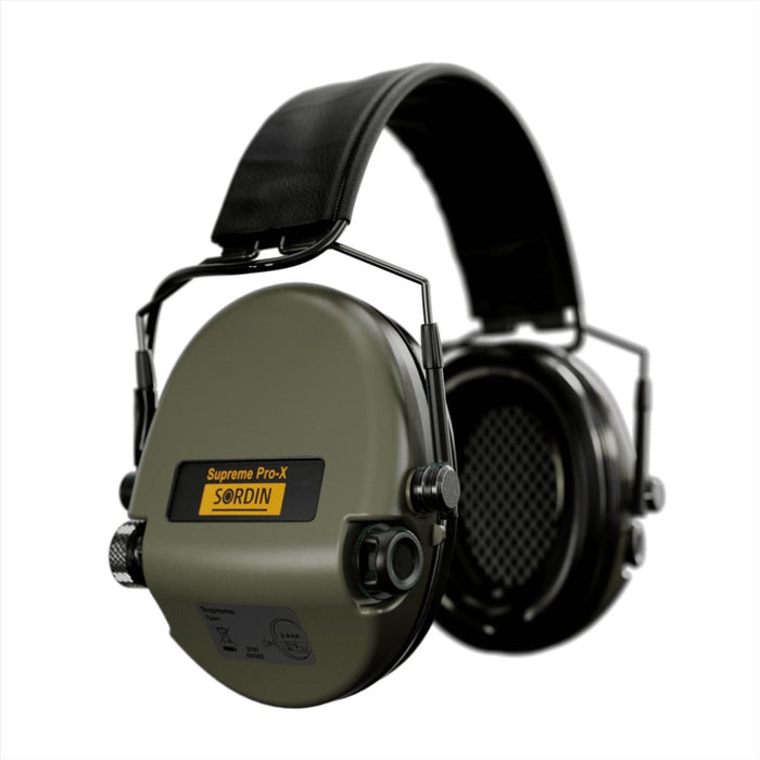 Verde Sordin Supreme Pro-X Hear 2 Protezione acustica on-ear tattica sottile con archetto regolabile e manopole di controllo