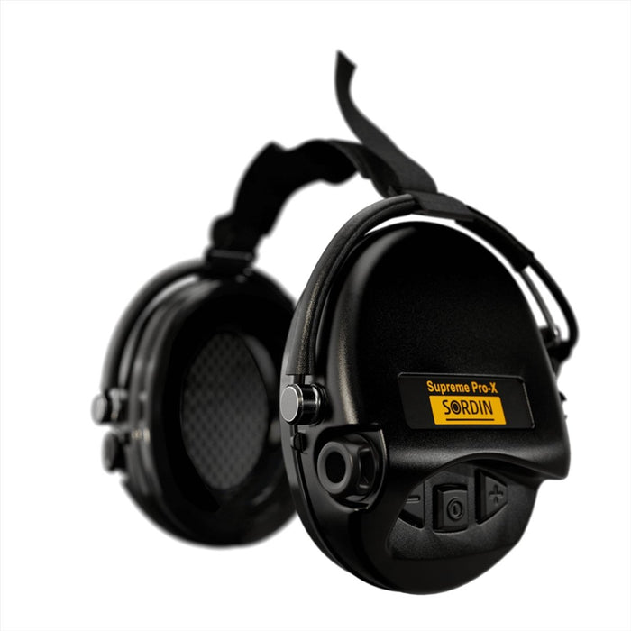 Sordin Supreme Pro - Cuffie antirumore elettroniche in gel con archetto da collo X Hear2 attive nere - GoMilitar