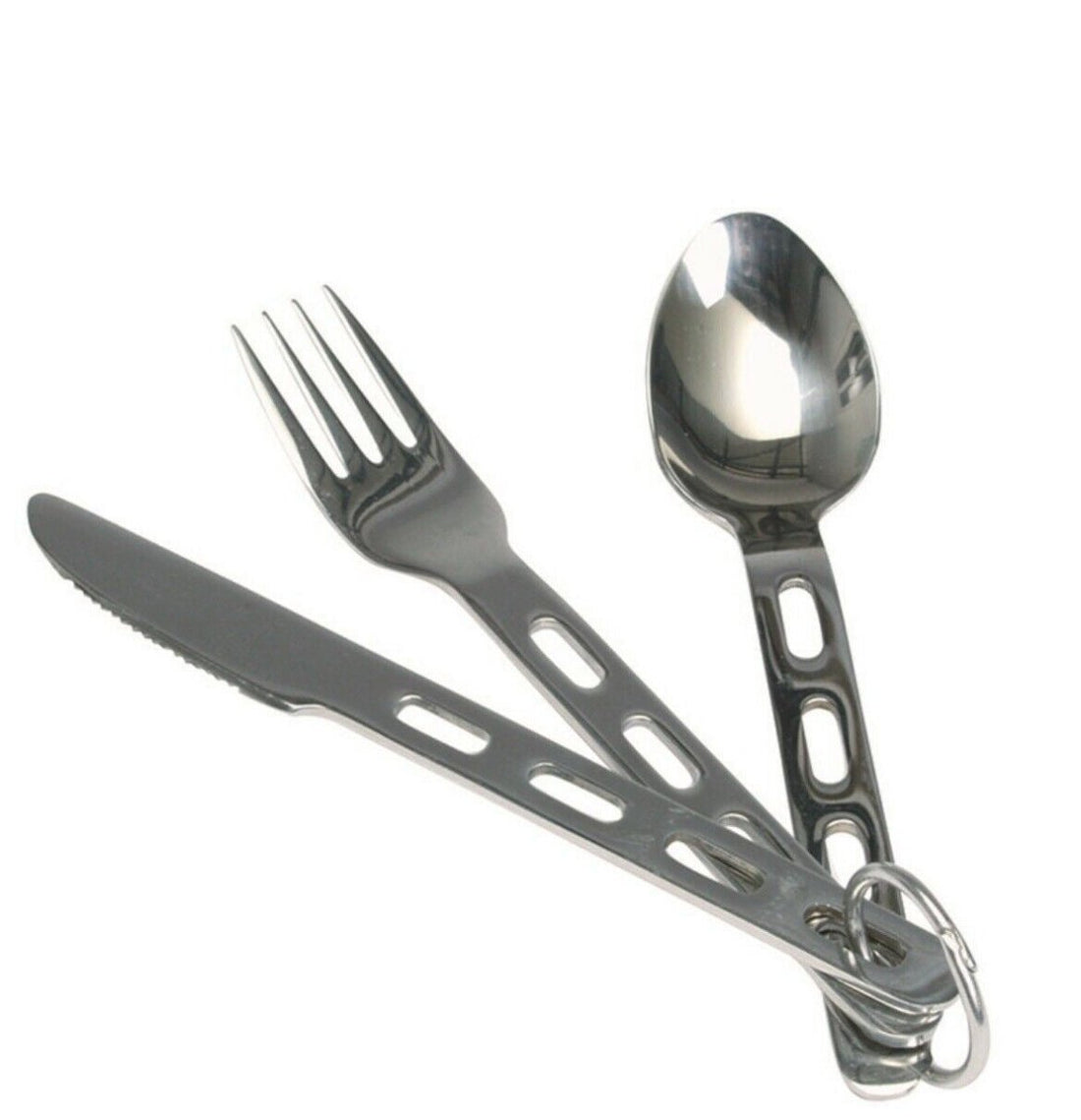 Besteckset aus Edelstahl, 3-teilig. Essbesteck, Messer, Gabel, Löffel