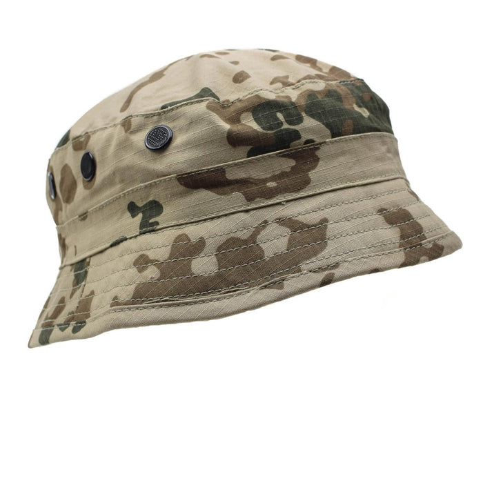 TACGEAR Eimer-Boonie-Hut im Bundeswehr-Stil aus Ripstop-Wüstenflecktarn-Camouflage mit breiter Krempe und Belüftungsösen