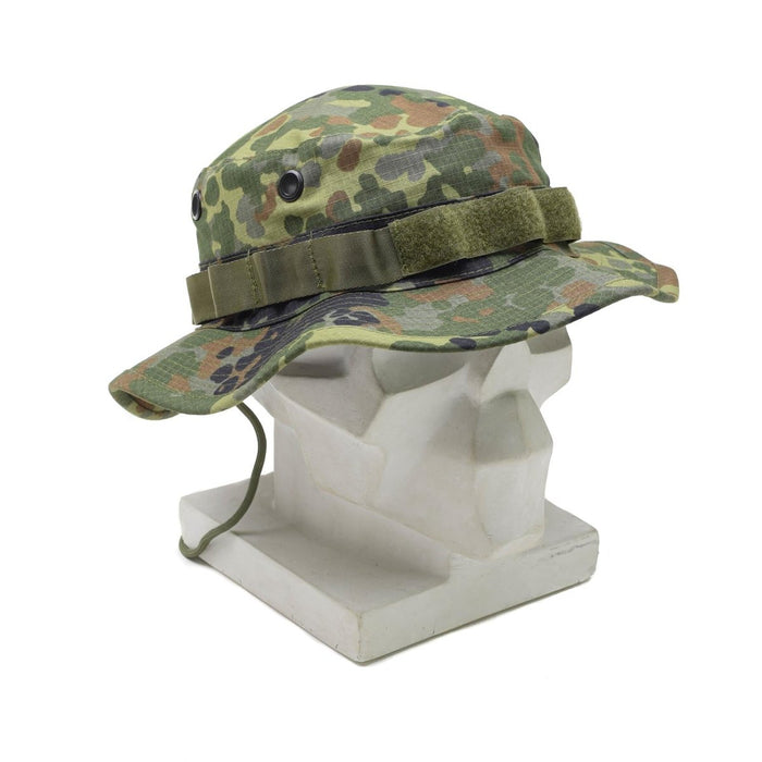 TACGEAR Marke deutscher Boonie-Hut im Militärstil, Flecktran-Camouflage, breite Krempe, Ripstop – GoMilitar