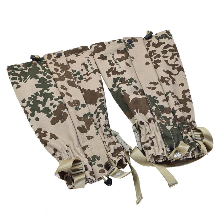 Wasserdichte Beingamaschen von TACGEAR im Flecktarn-Wüstentarn mit Metallhaken und verstellbaren Riemen für den Outdoor- und taktischen Einsatz