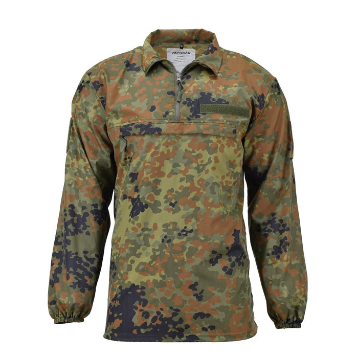 Camicia da caccia antivento TACGEAR leggera in flecktarn mimetico ripstop con maniche lunghe e colletto con cerniera