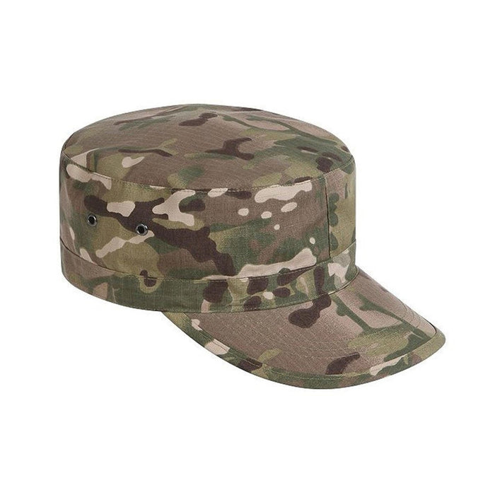 Berretto da campo TEXAR con motivo Multicam con resistente tessuto ripstop, occhielli di ventilazione e visiera tattica estiva regolabile.