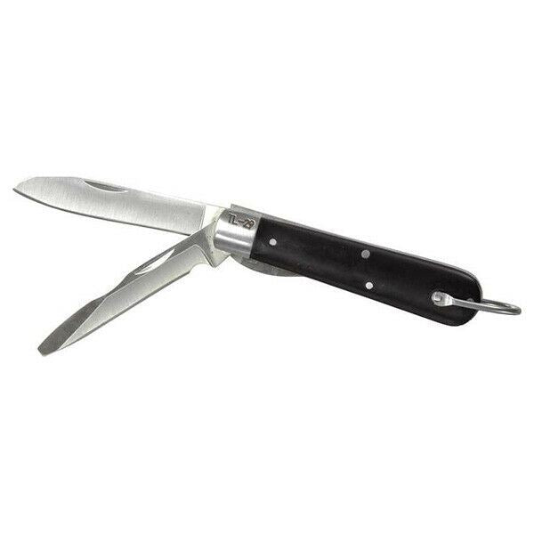 Coltello multiutensile da elettricista militare stile US Army TL 29 con lame in acciaio inossidabile e manico nero con apertura pieghevole