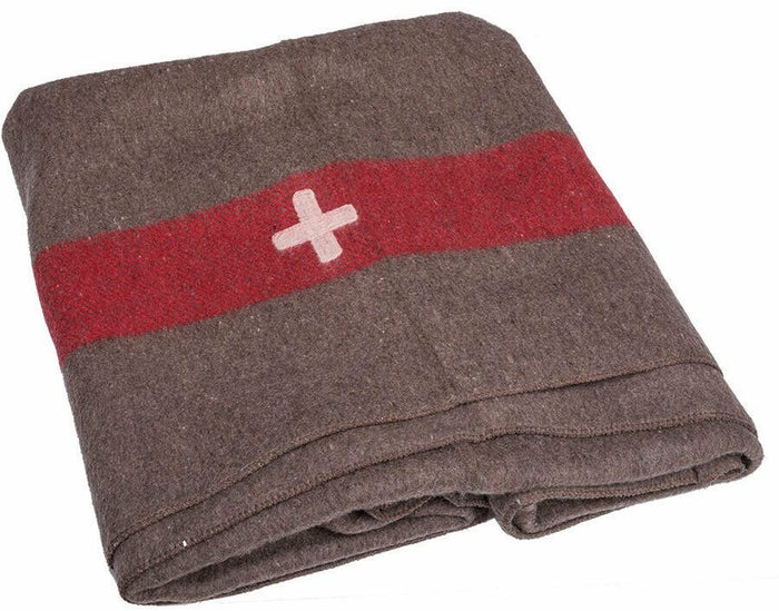 Vintage Schweizer Armeedecke aus Wolle, Militärwolle, rotes Streifenkreuz, REPRO, NEU – GoMilitar